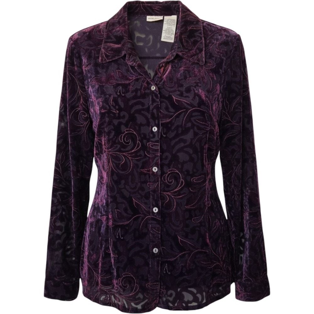 Vintage Purple Burnout Velvet Whimsigoth Shirt M Ren Faire Dark Romantic Fairy